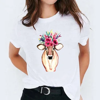Camiseta con estampado de flores y botella de Kvepalai para mujer, camiseta de manga corta dulce, camiseta de Harajuku para mujer