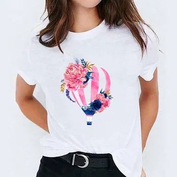 Camiseta con estampado de flores y botella de Kvepalai para mujer, camiseta de manga corta dulce, camiseta de Harajuku para mujer