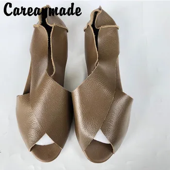 Careaymade-2021 naujas nekilnojamojo odos vasaros moterų sandalai, žuvies burną patogūs sandalai, moterų jautienos vienintelis vieną batus,4 spalvos