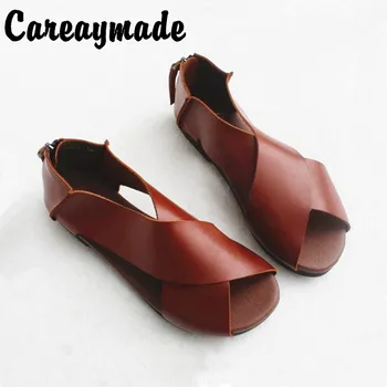 Careaymade-2021 naujas nekilnojamojo odos vasaros moterų sandalai, žuvies burną patogūs sandalai, moterų jautienos vienintelis vieną batus,4 spalvos