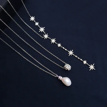 Cheny s925 sterlingas sidabro Gali naujos Žvaigždės formos karoliai moterų šviesos prabanga gamtos perlas šešiakampė žvaigždė, ilgai clavicle grandinės