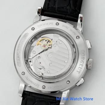 Corgeut 42mm Mėnulio Fazės Mechaninis laikrodis Vyrams Black Dial Metai, Mėnuo, Diena Savaitę Laikrodžius Automatinis laikrodis