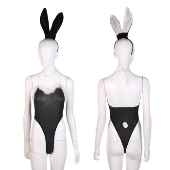 Cosplay kostiumų Sexy Hot Išgalvotas Bunny Triušiai apatinis Trikotažas, Pilnas Komplektas Apynasrio Suknelė Pagundai Baby Doll Vienodas Šalies Black/Pink karšto