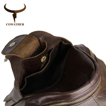 COWATHER viršuje karvė natūralios odos krūtinės maišelį aukštos kokybės vyrai crossbody maišelį 2019 naujo dizaino atsitiktinis vyrų krepšiai J2467 nemokamas pristatymas