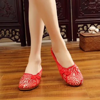 Cresfimix chaussures plokštės supilkite femmes moterų kinijos tradicinių raudonųjų vestuvių bateliai lady mielas, patogus šokių bateliai a2227