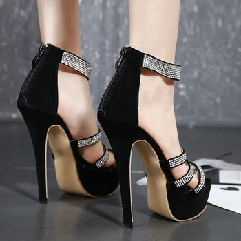 Crystal Platforma Sandalai Moterims Vasaros Zip Aukštakulnius Batus, Mados Peep Toe Skaidres Zapatos Mujer Juoda Tuščiaviduriai Siurbliai r45