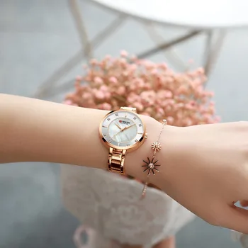 CURREN Moterų Laikrodžiai Prabangos Prekės Nerūdijančio Plieno Juosta Suknelė Ponios Laikrodis su Krištolas kalnų krištolas Kvarcinis Laikrodis Moteris