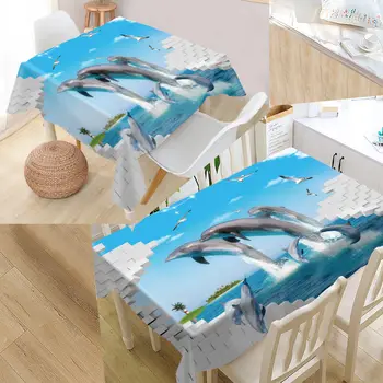 Custom Delfinų 3D Šiuolaikinės Dulkėms Staltiesė Aukštos Kokybės Spausdinimo Staltiesė Viskas Namų Ir Virtuvės