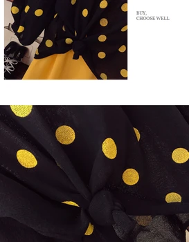 Cyanlee 2020 metų Vasaros Plius Dydis Atsitiktinis Dviejų dalių Komplektas Megzti Prarasti Black Dot Viršūnes Ropa Mujer Geltona V-kaklo Prarasti Šifono Suknelė Rinkinys
