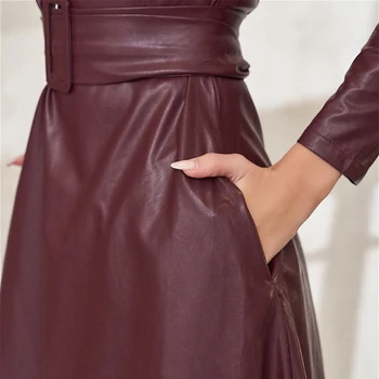 Dabourfeel Mados Diržas Dirbtiniais Odos Suknelės Moterims ilgomis Rankovėmis Slim Fit PU Suknelė Seksualus Klubas Dėvėti Naują Atvykimo 2020 M. Rudenį, Žiemą