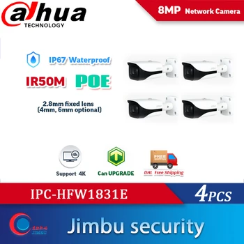Dahua IP Kamera 8MP POE IPC-HFW1831E 4PCS H. 265 WDR IR50m Mini Kulka CCTV Kameros IP67 originalo anglų kalba 4K galite atnaujinti