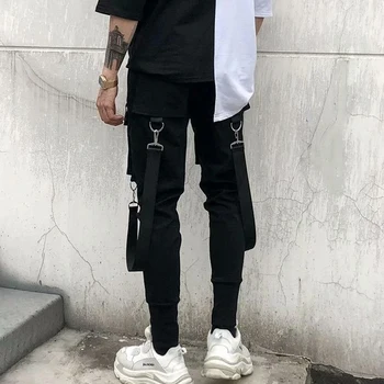 Darbo drabužių Streetwear pusėje kišenėje kelnes vyrų hip-hop kratinys vimpelais multi-pocket mažų kojų prarasti pluošto užtrauktukas darbo drabužiai DWH5