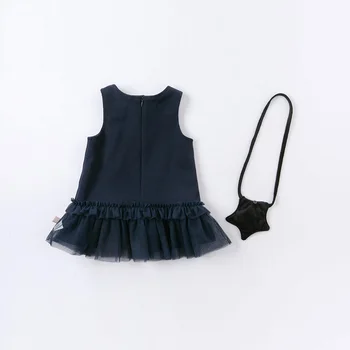 DBJ14956-2 dave bella rudenį baby girl mados žvaigždžių tinklelio suknelė su mažą maišelį šalis suknelė vaikams kūdikiams lolita 2vnt drabužiai