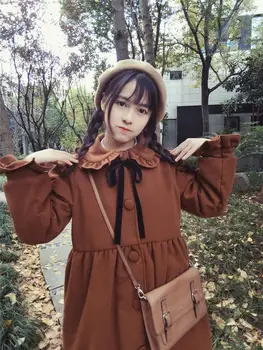 Derliaus japonijos saldus lolita paltas peter pan apykaklės bowknot sluoksniuotos rankovėmis viktorijos kailis kawaii girl gothic lolita loli kailis