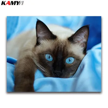 Diamond tapybos mėlynas akis katė visiškai apvalus deimantas mozaikos kryželiu kvadratiniu diamond siuvinėjimo kačiukas gyvūnų namų dekoro
