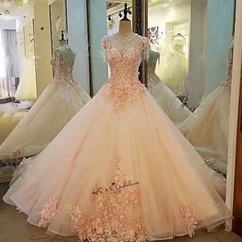 Diamond Tiulio Senovinių Vestuvių Suknelė iki 2018 m. Vestidos de Noivas Perlai Gėlės Rausva Nuotakos Suknelės pagal Užsakymą Pagaminti Princesa Vestuvių Suknelės