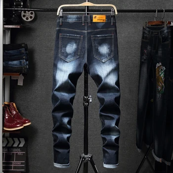 Didelio Dydžio 28-40 Mados Streetwear Vyrų Džinsai Siuvinėjimo Dizaineris Spausdinti Džinsai Vyrams Punk Kelnės Slim Fit Hip-Hop Ripped Jeans Mal
