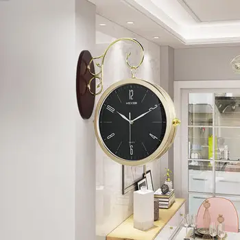 Didelis Aukso Sieninis Laikrodis Kambarį Prabangus, Modernus Dizainas Šiaurės Silent Derliaus Sieniniai Laikrodžiai Dvipusis Namų dekoro ZB5WC