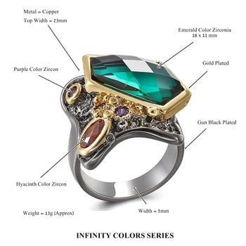 Didelis Irregualr Green crystal Žiedą, Gana Gun Black Papuošalai Geriausia dovana Mamai Vario Papuošalai, žiedai žmona