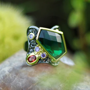 Didelis Irregualr Green crystal Žiedą, Gana Gun Black Papuošalai Geriausia dovana Mamai Vario Papuošalai, žiedai žmona