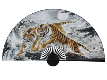 Didelis Lankstymo Popieriaus Ventiliatorius Kinų Stiliaus Amatų Banboo Rėmo Fono Dekoratyvinis Ventiliatorius Kabinti Apdailos Vakarą Tigras