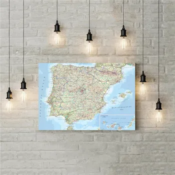 Didelių Kelių Žemėlapis Ispanija Ir Portugalija su Miestų ir oro Uostų Geografinė Drobė Spausdinti Plakato Sienos Menas, Lipdukas Kavinė Baras Nuotrauką
