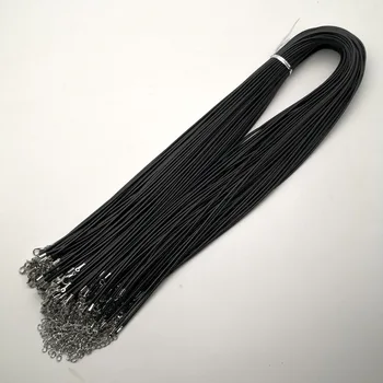 Didmeninė 2.0 MM 60cm+5cm juodos spalvos Vaškas virvę omarų užsegimas karoliai virvelę bižuterijos pakabukas virvės 100vnt/lot Nemokamas pristatymas