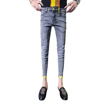 Didmeninė 2020 Mados Socialinių vyrų liesas džinsus homme paauglys vyrų dvasia vaikinas džinsai madinga vyrai slim džinsai kulkšnies ilgio kelnės