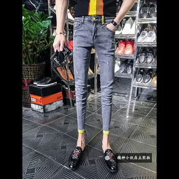 Didmeninė 2020 Mados Socialinių vyrų liesas džinsus homme paauglys vyrų dvasia vaikinas džinsai madinga vyrai slim džinsai kulkšnies ilgio kelnės
