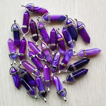 Didmeninė 24pcs/daug aukštos kokybės Purple Stripe onyx ramstis formos taško Chakra pakabukai karolius, papuošalai priėmimo nemokamas pristatymas