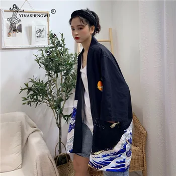 Didžiosios Bangos Off Kanagawa Japonijos Tradicinių Orientuotis Etninės Harajuku Japonijos Megztinis Kimono Pora Plonas Laisvas Yukata Moterims