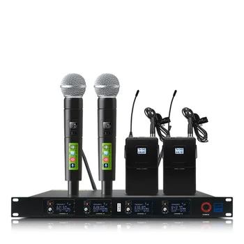 Dinaminis mikrofonas, bevielio mikrofono sistema professional 4-kanalų nešiojamą mikrofonas su aliuminio dėžutė pakuotė
