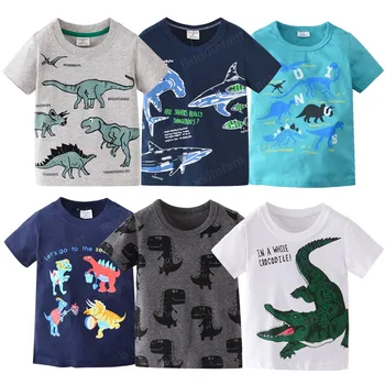 Dinozaurų marškinėliai topai berniukų ryklys marškinėlius gyvūnų berniukams viršūnes vaikiški marškinėliai berniukui drabužių summer tee marškinėliai 1-7 metų