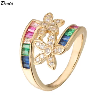 Donia papuošalų Mados spalvos žiedas bižuterijos spalva vario micro AAA cirkonis žiedo geometriją žiedas mados tuščiaviduriai rainbow ring