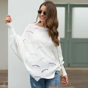 Drabužių UVECOS 2019 m. Rudens ir Žiemos Megztinis Moterų Tuščiaviduriai Laisvas Megztinis marškinėliai Kieto Spalvų Megztinis