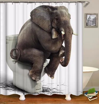 Dramblys Gyvūnų 3D Dušo Užuolaidos Vonios kambarys Dušo Vandeniui Audinio Vonios kambarys Ekranai Pritaikyti Spausdinti