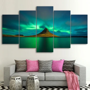 Drobė Sienos Menas Nuotraukas, Namų Dekoro Kambarį 5 vnt Islandija Aurora Paveikslų Modulinės HD Spaudinių Vulkanas Plakato Sistema