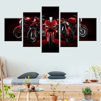 Drobės tapybos 5 vnt / set motociklų cross country foto plakatas modulinės rėmo HD spausdinti kambarį namo apdaila nuotrauką
