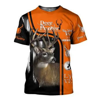 Drop laivyba vasarą Naujas Mados Gyvūnų spausdinti Marškinėlius Deer Hunter Spausdinti Vyrai Moterys Marškinėlius, O-Kaklo Viršūnes Atsitiktinis Harajuku 3D marškinėliai