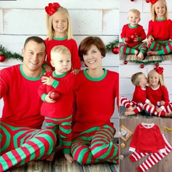 Dryžuotas Kalėdų Pižama Nustatyti, Mama, Dukra Visą Rankovės Sleepwear Šeimos derinti Drabužius Tėvų ir vaikų Šeimos, Komplektai, naktiniai drabužiai