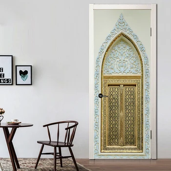 Durų Lipdukai Namų Dekoro Aukso Musulmonų Arabų Stiliaus Durų Nuotrauką Freskos Sickers Tapetai, Lipdukai Namų Puošybai Oct16008