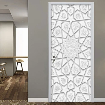 Durų Lipdukas Šiuolaikinės 3D Abstrakčiai Geometrinis Modelis Tapetai Tyrimas Kambarį Durų Apdailos PVC Lipnios Sienų Lipdukai