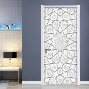 Durų Lipdukas Šiuolaikinės 3D Abstrakčiai Geometrinis Modelis Tapetai Tyrimas Kambarį Durų Apdailos PVC Lipnios Sienų Lipdukai