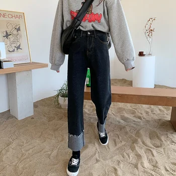 Džinsai Moteris Juoda Aukšto Juosmens Džinsinio Audinio Kelnės Vintage Plauti Tampri Moterų Korėjos Mados Streetwear Draugu Užspaudimo Slim