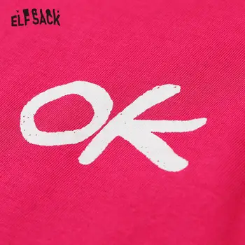 ELFSACK Harajuk Grafinis Spausdinti Atsitiktinis Marškinėliai WomenTop,2020 M. Rudenį ELF Laiškas Visą Rankovės korėjos Ponios bazinių Dienos Topai