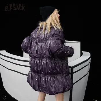 ELFSACK Raudonos Kietos Negabaritinių 90% Baltųjų Ančių Pūkų Paltai Moterims,2020 M. Žiemos ELF Violetinė Grynas korėjos Ponios Brigh Kasdien Šiltas Outwear