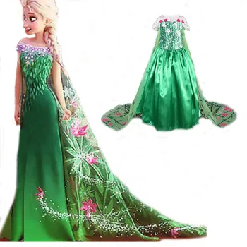 Elsa Suknelė Mergaitė Princesė Dress Cosplay Kostiumas Sniego Karalienės Suknelės Kūdikiams, Vaikams, Drabužiai, Fantasia Vestidos Žalia Fro Vaikams