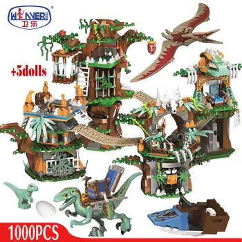 ERBO 1000pcs Juros periodo Pasaulyje Dinozaurų Medžio Namų Statyba Blokai Juros periodo Pasaulio Parkas Duomenys Plytų rinkinius, Žaislus Vaikams dovanos