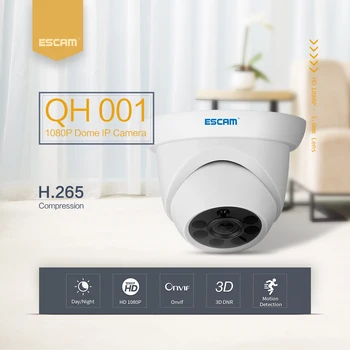ESCAM QH001 ONVIF H. 265 1080P P2P IR Dome IP Kamera Judesio Aptikimas su Smart Analizės Funkcija