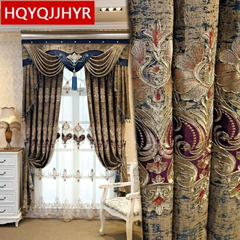 Europos stiliaus prabangūs šeniliniai siuvinėjimo miegamojo kambarį butas villa virtuvė aukštos kokybės užuolaidos TJ545521